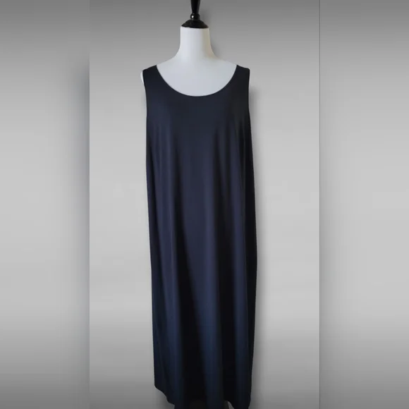 EILEEN FISHER Woman 2X Black Viscose Jersey Midi Dress Bateau Neck - Picture 6 of 10